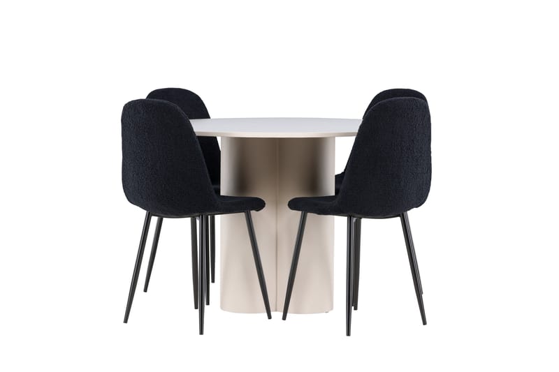 OLIVIA Matgrupp 110 cm Rund Beige med 4 Polar stolar Svart - Möbler - Matplats - Matgrupp & matbord med stolar