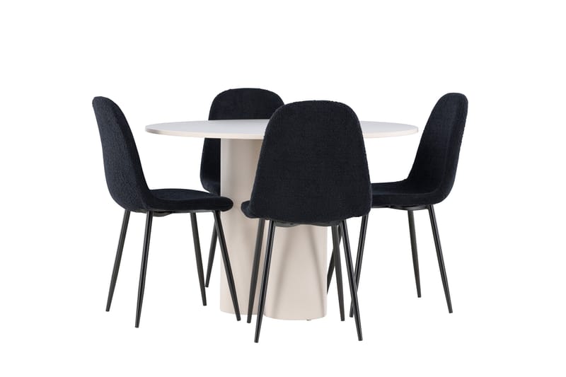 OLIVIA Matgrupp 110 cm Rund Beige med 4 Polar stolar Svart - Möbler - Matplats - Matgrupp & matbord med stolar