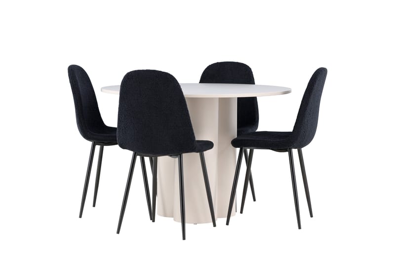 OLIVIA Matgrupp 110 cm Rund Beige med 4 Polar stolar Svart - Möbler - Matplats - Matgrupp & matbord med stolar