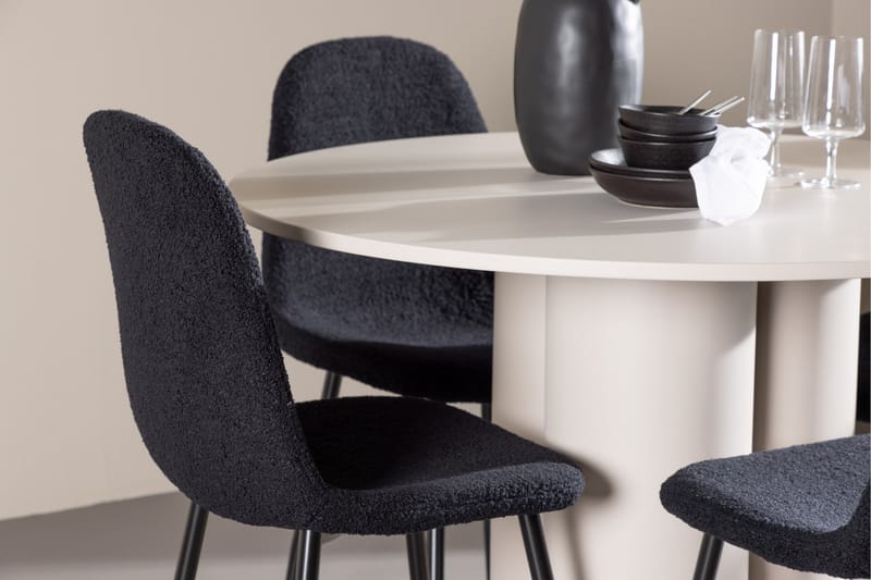 OLIVIA Matgrupp 110 cm Rund Beige med 4 Polar stolar Svart - Möbler - Matplats - Matgrupp & matbord med stolar