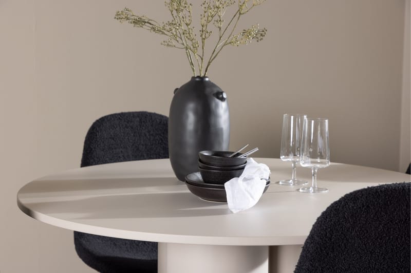 OLIVIA Matgrupp 110 cm Rund Beige med 4 Polar stolar Svart - Möbler - Matplats - Matgrupp & matbord med stolar