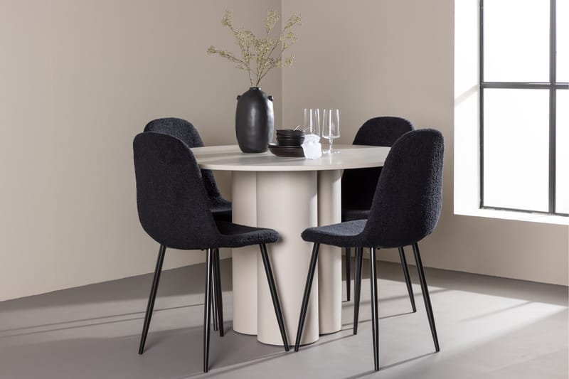 OLIVIA Matgrupp 110 cm Rund Beige med 4 Polar stolar Svart - Möbler - Matplats - Matgrupp & matbord med stolar