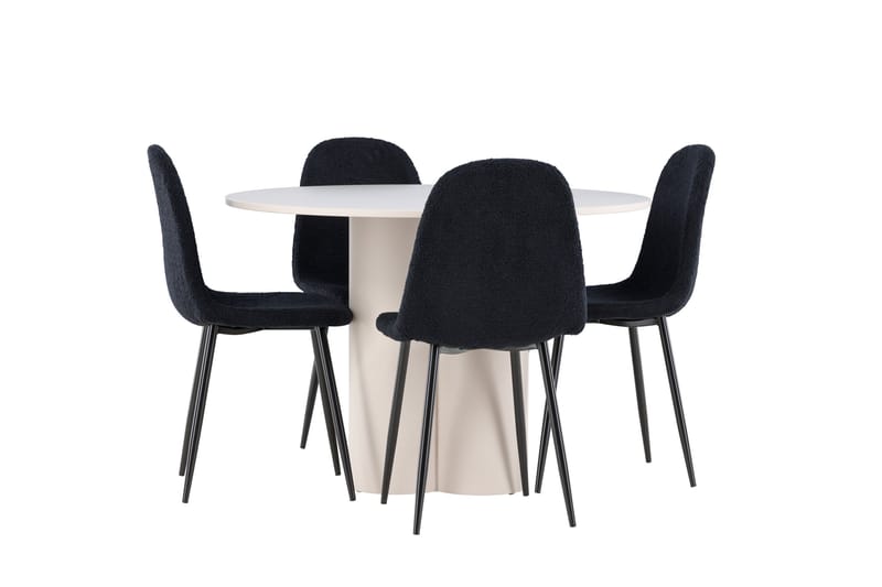 OLIVIA Matgrupp 110 cm Rund Beige med 4 Polar stolar Svart - Möbler - Matplats - Matgrupp & matbord med stolar