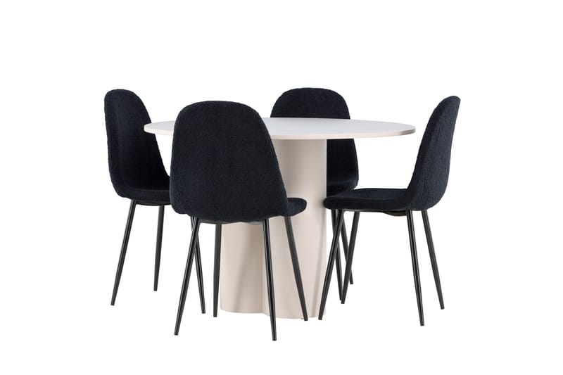 OLIVIA Matgrupp 110 cm Rund Beige med 4 Polar stolar Svart - Möbler - Matplats - Matgrupp & matbord med stolar