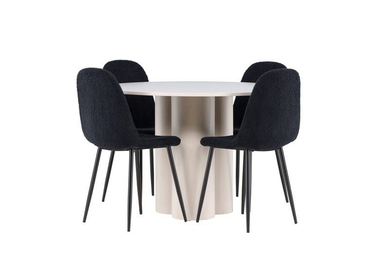OLIVIA Matgrupp 110 cm Rund Beige med 4 Polar stolar Svart - Möbler - Matplats - Matgrupp & matbord med stolar