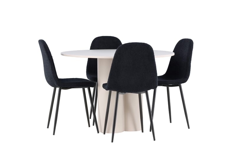 OLIVIA Matgrupp 110 cm Rund Beige med 4 Polar stolar Svart - Möbler - Matplats - Matgrupp & matbord med stolar