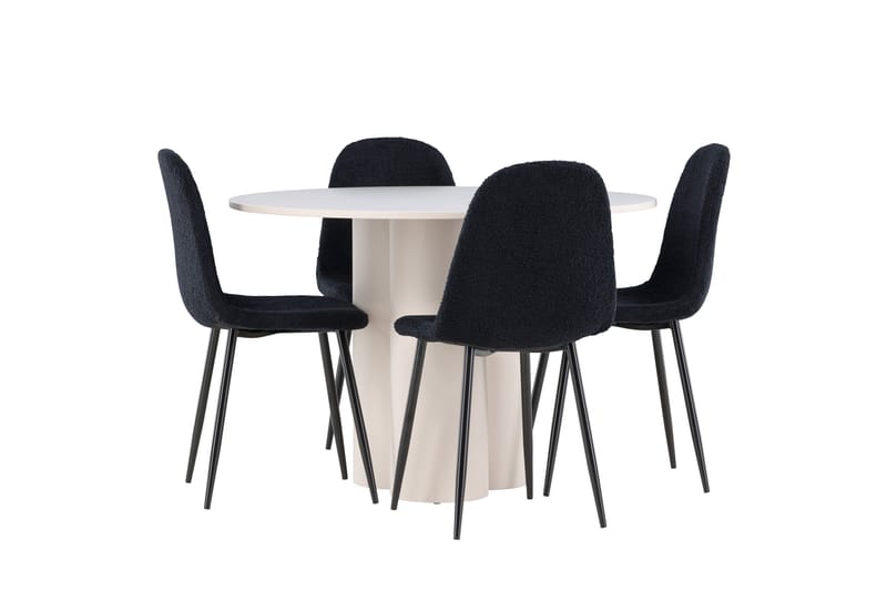 OLIVIA Matgrupp 110 cm Rund Beige med 4 Polar stolar Svart - Möbler - Matplats - Matgrupp & matbord med stolar