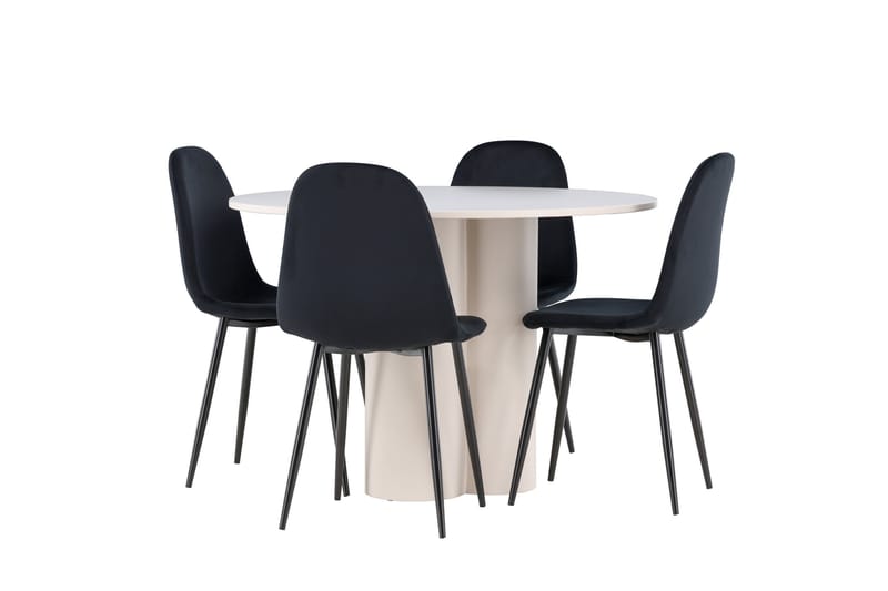 OLIVIA Matgrupp 110 cm Rund Beige med 4 Polar stolar Svart - Möbler - Matplats - Matgrupp & matbord med stolar