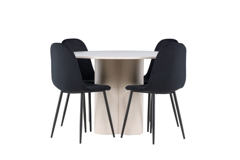OLIVIA Matgrupp 110 cm Rund Beige med 4 Polar stolar Svart - Möbler - Matplats - Matgrupp & matbord med stolar