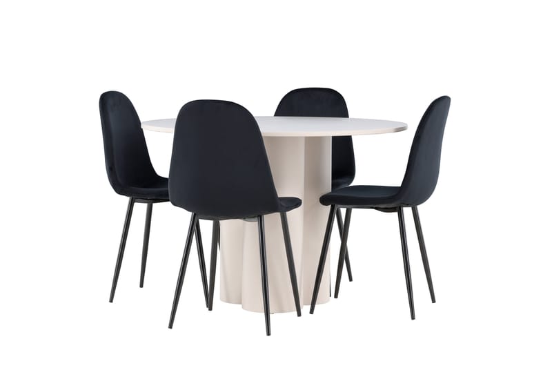 OLIVIA Matgrupp 110 cm Rund Beige med 4 Polar stolar Svart - Möbler - Matplats - Matgrupp & matbord med stolar