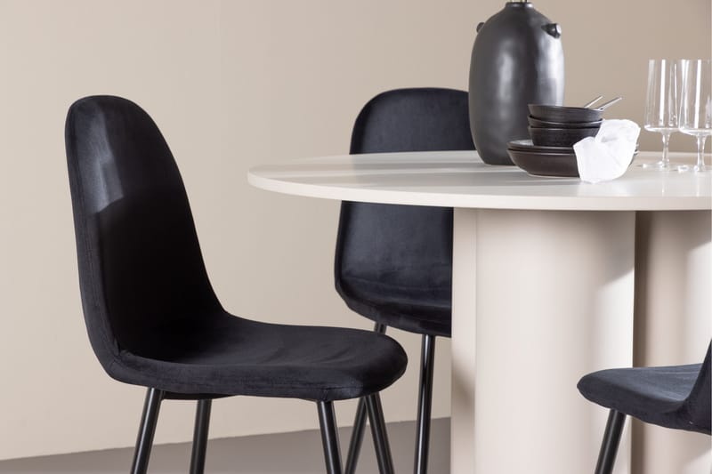 OLIVIA Matgrupp 110 cm Rund Beige med 4 Polar stolar Svart - Möbler - Matplats - Matgrupp & matbord med stolar