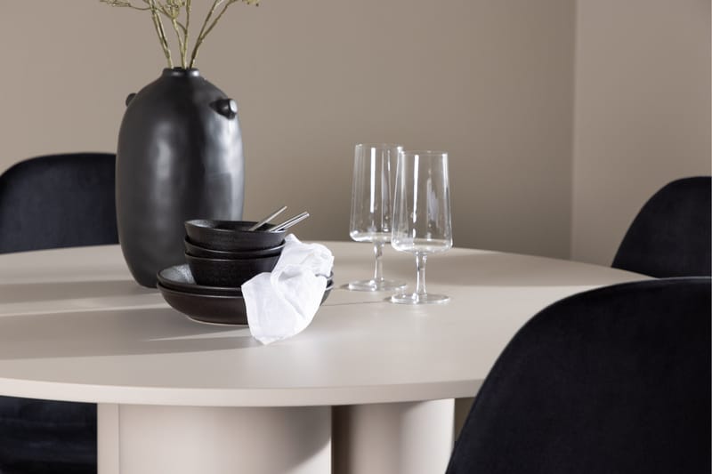 OLIVIA Matgrupp 110 cm Rund Beige med 4 Polar stolar Svart - Möbler - Matplats - Matgrupp & matbord med stolar