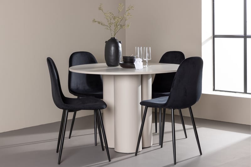OLIVIA Matgrupp 110 cm Rund Beige med 4 Polar stolar Svart - Möbler - Matplats - Matgrupp & matbord med stolar