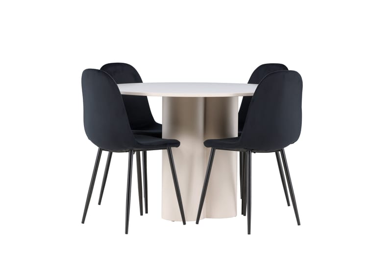 OLIVIA Matgrupp 110 cm Rund Beige med 4 Polar stolar Svart - Möbler - Matplats - Matgrupp & matbord med stolar