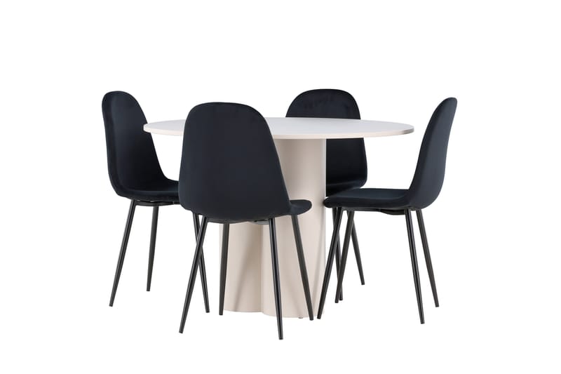 OLIVIA Matgrupp 110 cm Rund Beige med 4 Polar stolar Svart - Möbler - Matplats - Matgrupp & matbord med stolar