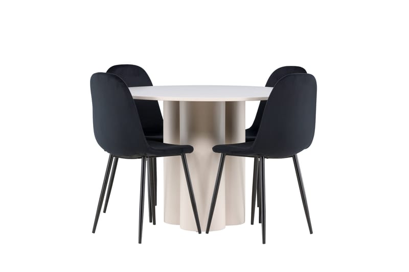 OLIVIA Matgrupp 110 cm Rund Beige med 4 Polar stolar Svart - Möbler - Matplats - Matgrupp & matbord med stolar