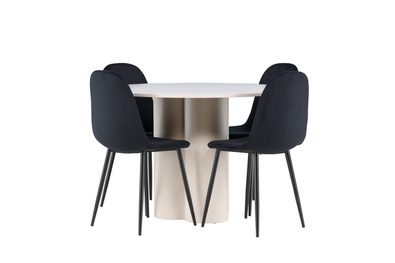 OLIVIA Matgrupp 110 cm Rund Beige med 4 Polar stolar Svart - Möbler - Matplats - Matgrupp & matbord med stolar