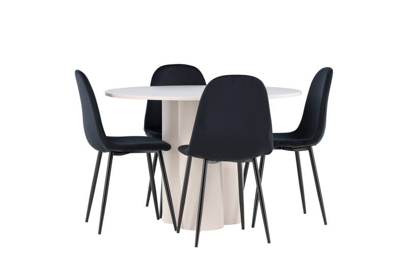 OLIVIA Matgrupp 110 cm Rund Beige med 4 Polar stolar Svart - Möbler - Matplats - Matgrupp & matbord med stolar