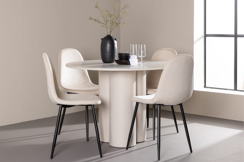 OLIVIA Matgrupp 110 cm Rund Beige med 4 Polar stolar Beige - Möbler - Matplats - Matgrupp & matbord med stolar