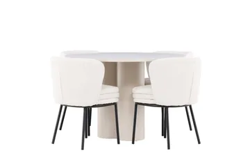 Olivia Matgrupp 110 cm Rund med 4 Agnes stolar - Beige/Vit - Möbler - Matplats - Matgrupp & matbord med stolar