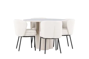 Olivia Matgrupp 110 cm Rund med 4 Agnes stolar - Beige/Vit - Möbler - Matplats - Matgrupp & matbord med stolar