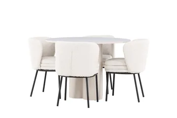 Olivia Matgrupp 110 cm Rund med 4 Agnes stolar - Beige/Vit - Möbler - Matplats - Matgrupp & matbord med stolar