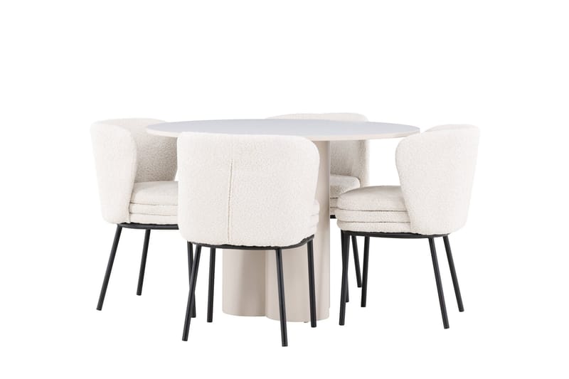 Olivia Matgrupp 110 cm Rund med 4 Agnes stolar - Beige/Vit - Möbler - Matplats - Matgrupp & matbord med stolar