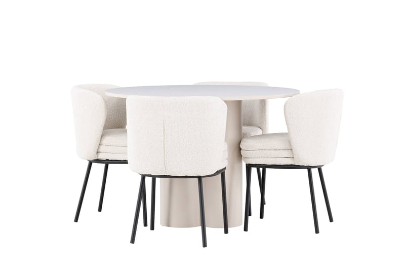 Olivia Matgrupp 110 cm Rund med 4 Agnes stolar - Beige/Vit - Möbler - Matplats - Matgrupp & matbord med stolar