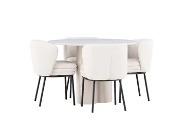 Olivia Matgrupp 110 cm Rund med 4 Agnes stolar - Beige/Vit - Möbler - Matplats - Matgrupp & matbord med stolar