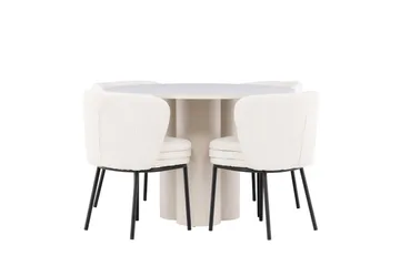 Olivia Matgrupp 110 cm Rund med 4 Agnes stolar - Beige/Vit - Möbler - Matplats - Matgrupp & matbord med stolar