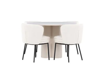 Olivia Matgrupp 110 cm Rund med 4 Agnes stolar - Beige/Vit - Möbler - Matplats - Matgrupp & matbord med stolar