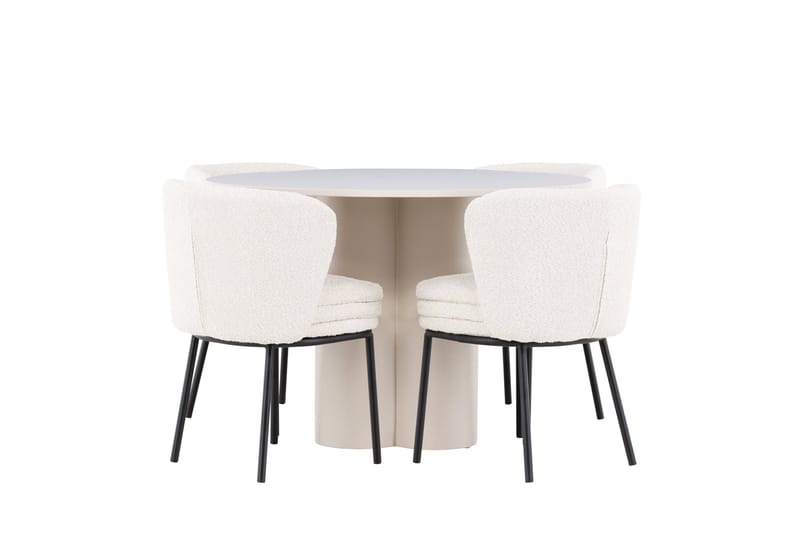 Olivia Matgrupp 110 cm Rund med 4 Agnes stolar - Beige/Vit - Möbler - Matplats - Matgrupp & matbord med stolar
