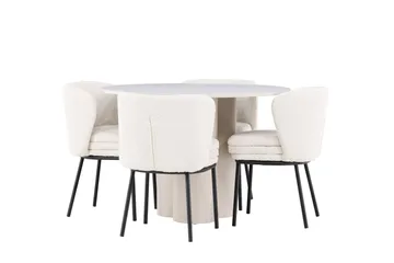 Olivia Matgrupp 110 cm Rund med 4 Agnes stolar - Beige/Vit - Möbler - Matplats - Matgrupp & matbord med stolar