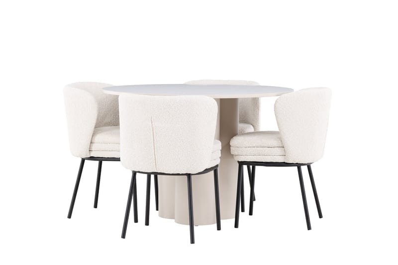 Olivia Matgrupp 110 cm Rund med 4 Agnes stolar - Beige/Vit - Möbler - Matplats - Matgrupp & matbord med stolar