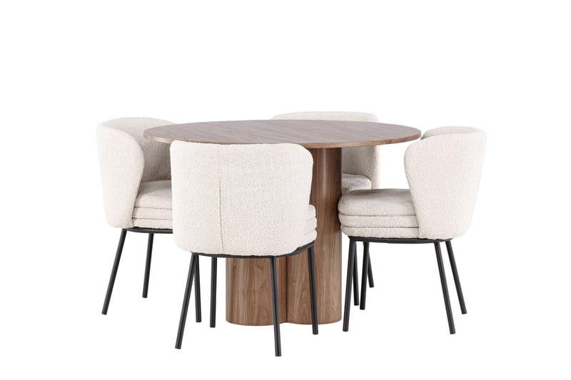Olivia Matgrupp 110 cm Rund med 4 Agnes stolar, Mocca/Vit