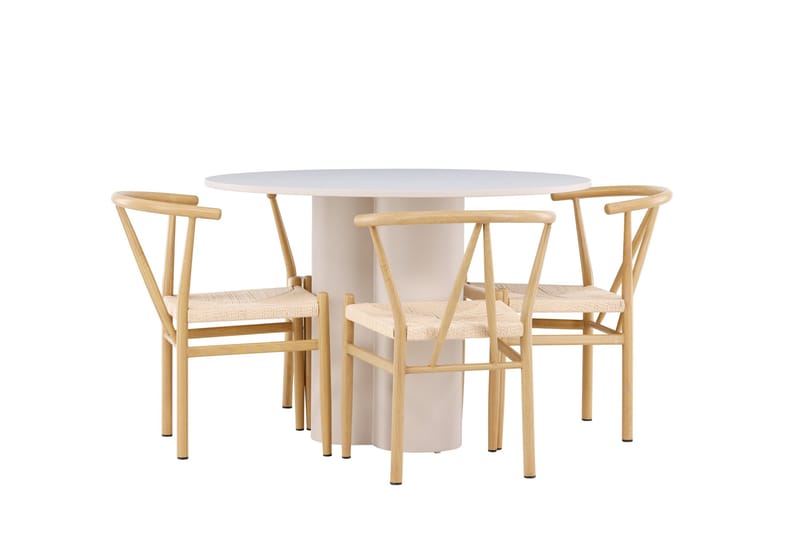 Olivia Matgrupp 110 cm Rund med 4 Alfons stolar - Beige/Beige - Möbler - Matplats - Matgrupp & matbord med stolar