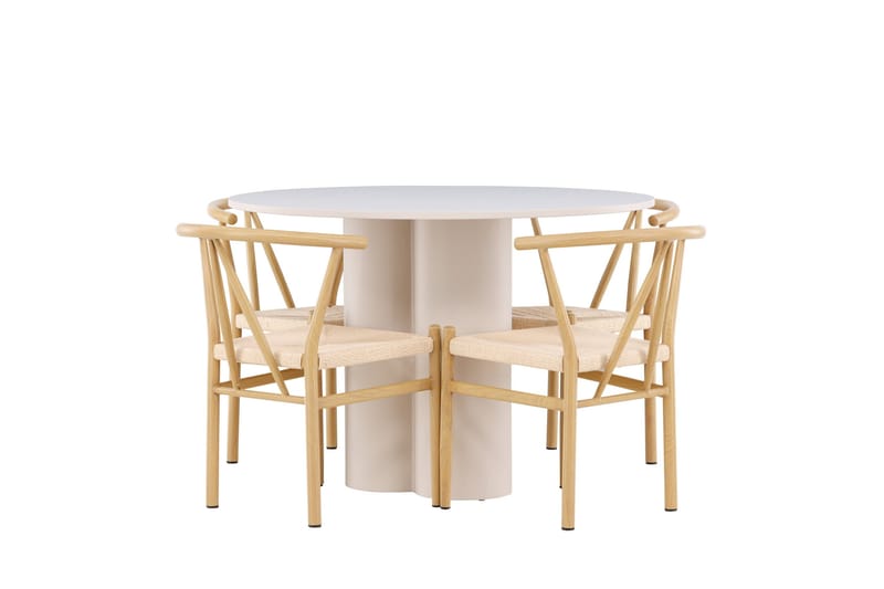 Olivia Matgrupp 110 cm Rund med 4 Alfons stolar - Beige/Beige - Möbler - Matplats - Matgrupp & matbord med stolar