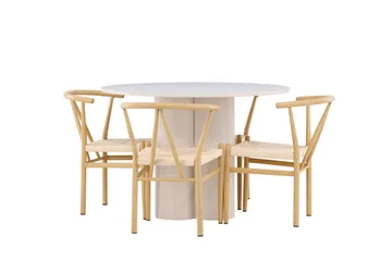 Olivia Matgrupp 110 cm Rund med 4 Alfons stolar - Beige/Beige - Möbler - Matplats - Matgrupp & matbord med stolar