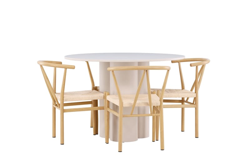 Olivia Matgrupp 110 cm Rund med 4 Alfons stolar - Beige/Beige - Möbler - Matplats - Matgrupp & matbord med stolar