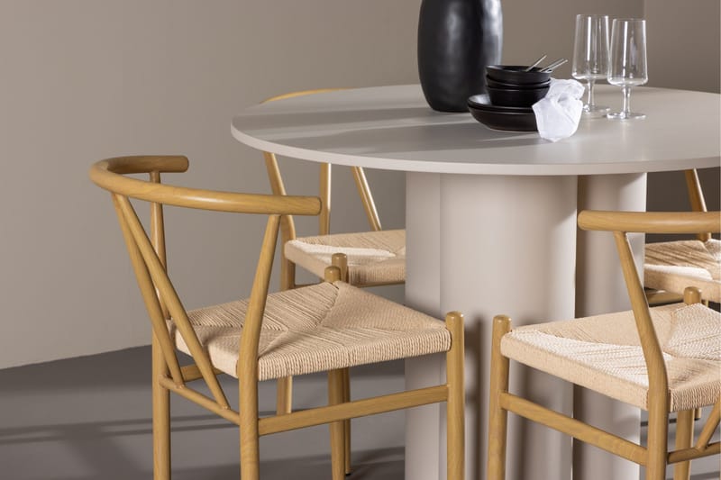 Olivia Matgrupp 110 cm Rund med 4 Alfons stolar - Beige/Beige - Möbler - Matplats - Matgrupp & matbord med stolar
