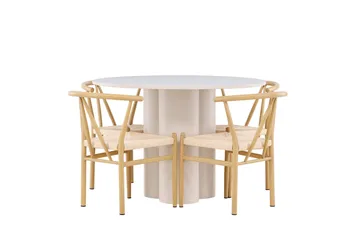 Olivia Matgrupp 110 cm Rund med 4 Alfons stolar - Beige/Beige - Möbler - Matplats - Matgrupp & matbord med stolar