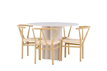 Olivia Matgrupp 110 cm Rund med 4 Alfons stolar - Beige/Beige - Möbler - Matplats - Matgrupp & matbord med stolar