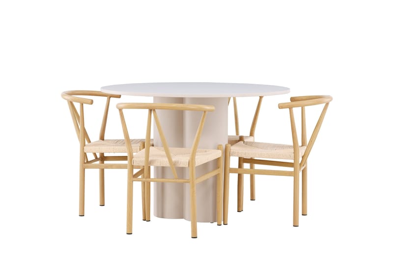 Olivia Matgrupp 110 cm Rund med 4 Alfons stolar - Beige/Beige - Möbler - Matplats - Matgrupp & matbord med stolar