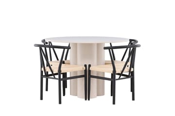 Olivia Matgrupp 110 cm Rund med 4 Alfons stolar - Beige/Svart - Möbler - Matplats - Matgrupp & matbord med stolar