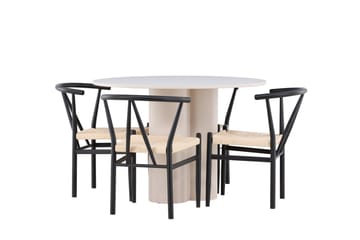 Olivia Matgrupp 110 cm Rund med 4 Alfons stolar - Beige/Svart - Möbler - Matplats - Matgrupp & matbord med stolar