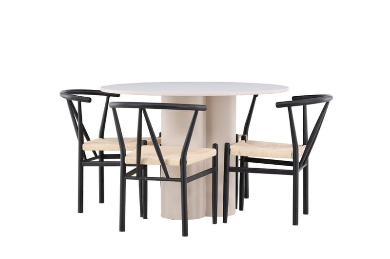 Olivia Matgrupp 110 cm Rund med 4 Alfons stolar - Beige/Svart - Möbler - Matplats - Matgrupp & matbord med stolar