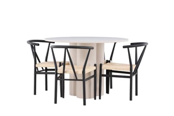 Olivia Matgrupp 110 cm Rund med 4 Alfons stolar - Beige/Svart - Möbler - Matplats - Matgrupp & matbord med stolar