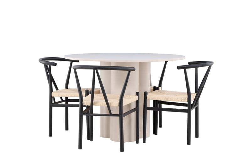 Olivia Matgrupp 110 cm Rund med 4 Alfons stolar - Beige/Svart - Möbler - Matplats - Matgrupp & matbord med stolar