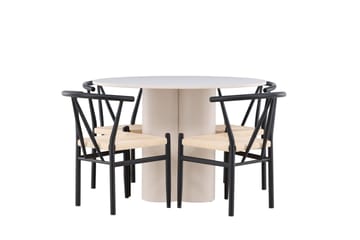 Olivia Matgrupp 110 cm Rund med 4 Alfons stolar - Beige/Svart - Möbler - Matplats - Matgrupp & matbord med stolar