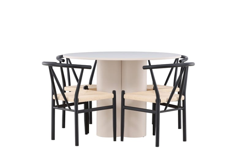 Olivia Matgrupp 110 cm Rund med 4 Alfons stolar - Beige/Svart - Möbler - Matplats - Matgrupp & matbord med stolar